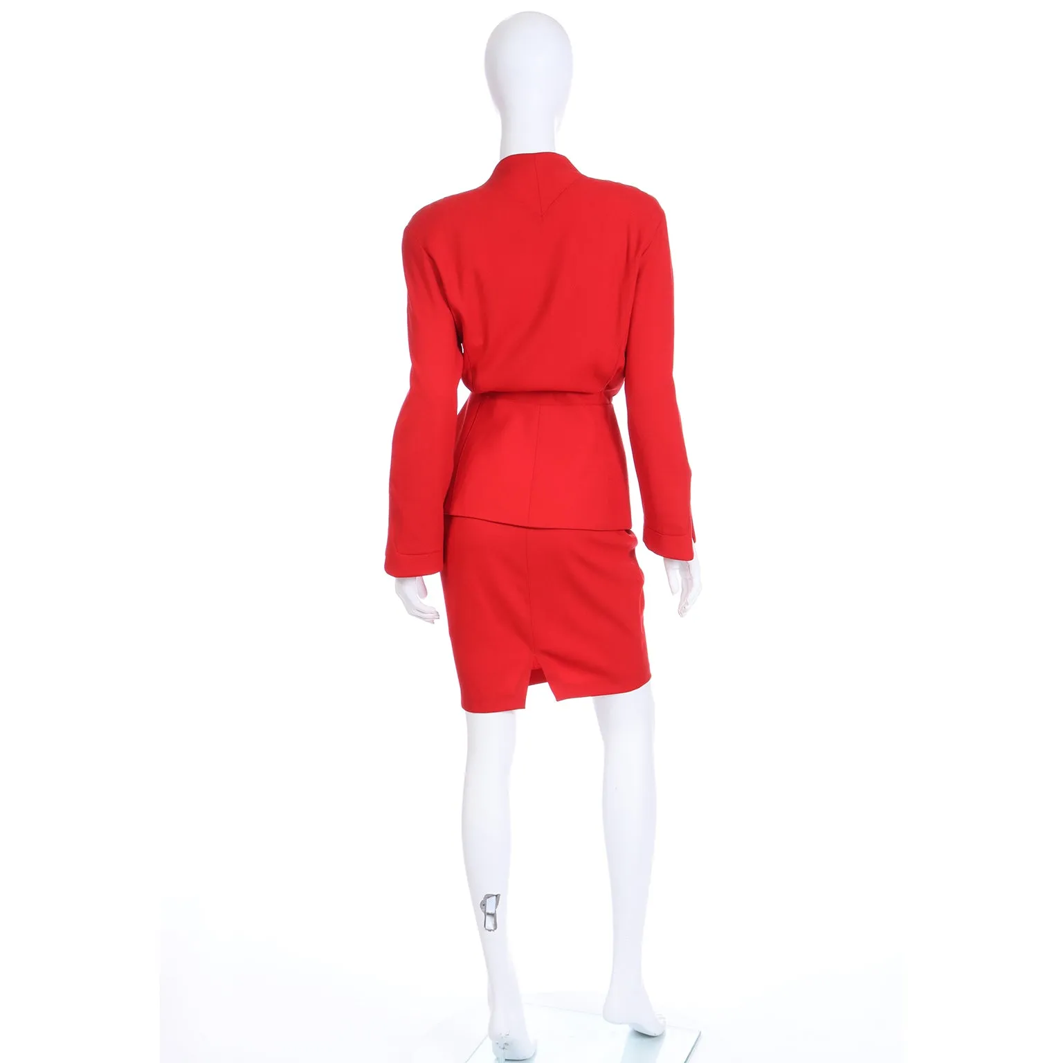 1990s Thierry Mugler Deadstock Cherry Red Jacket and Skirt Suit w Tags