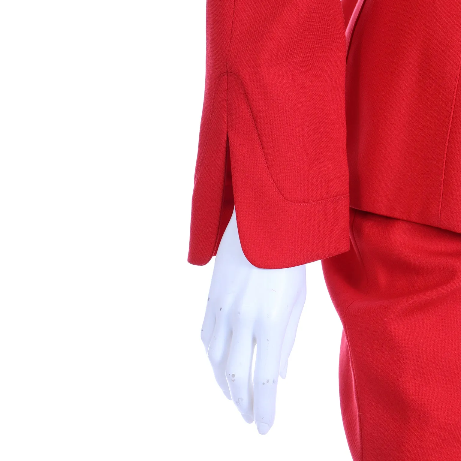 1990s Thierry Mugler Deadstock Cherry Red Jacket and Skirt Suit w Tags