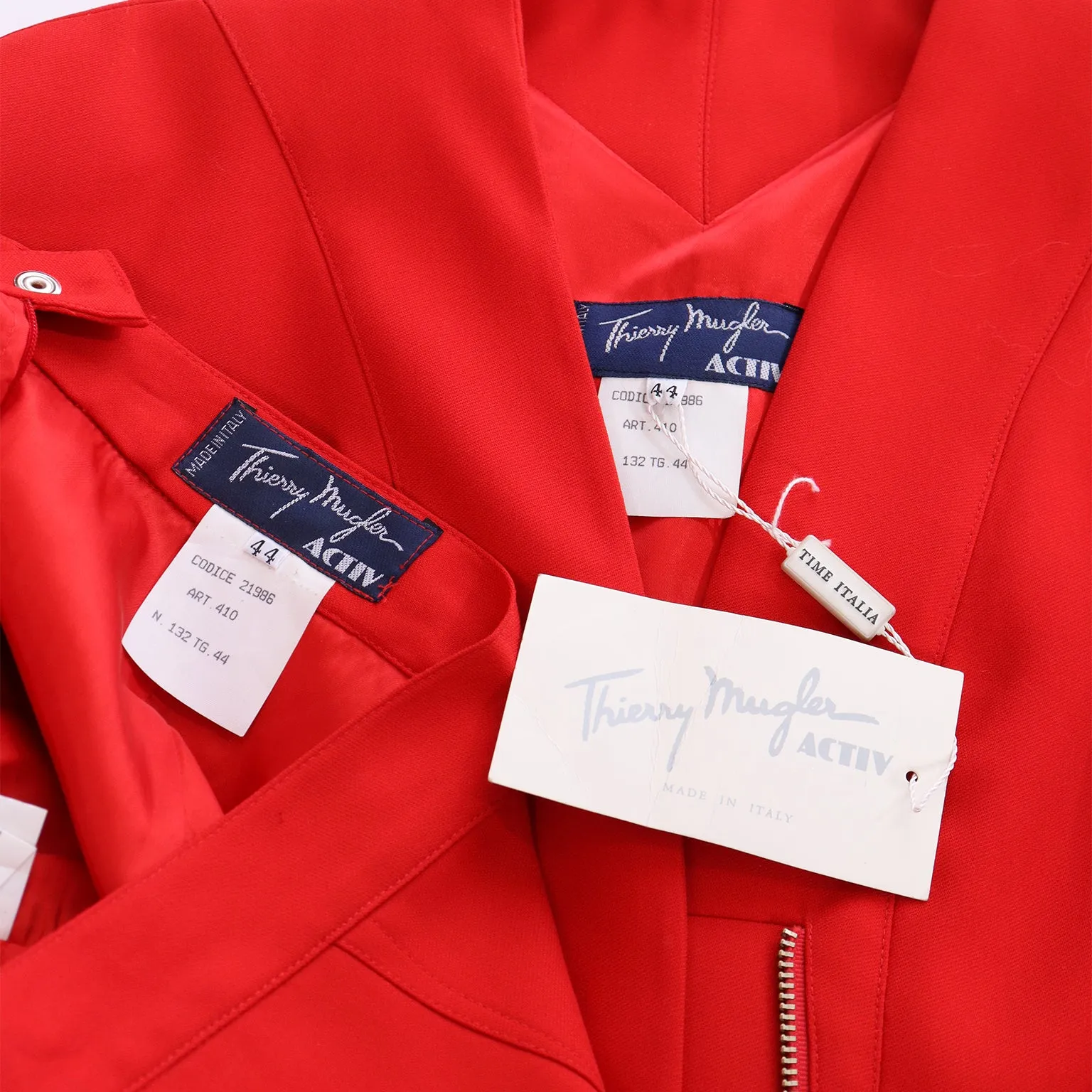 1990s Thierry Mugler Deadstock Cherry Red Jacket and Skirt Suit w Tags