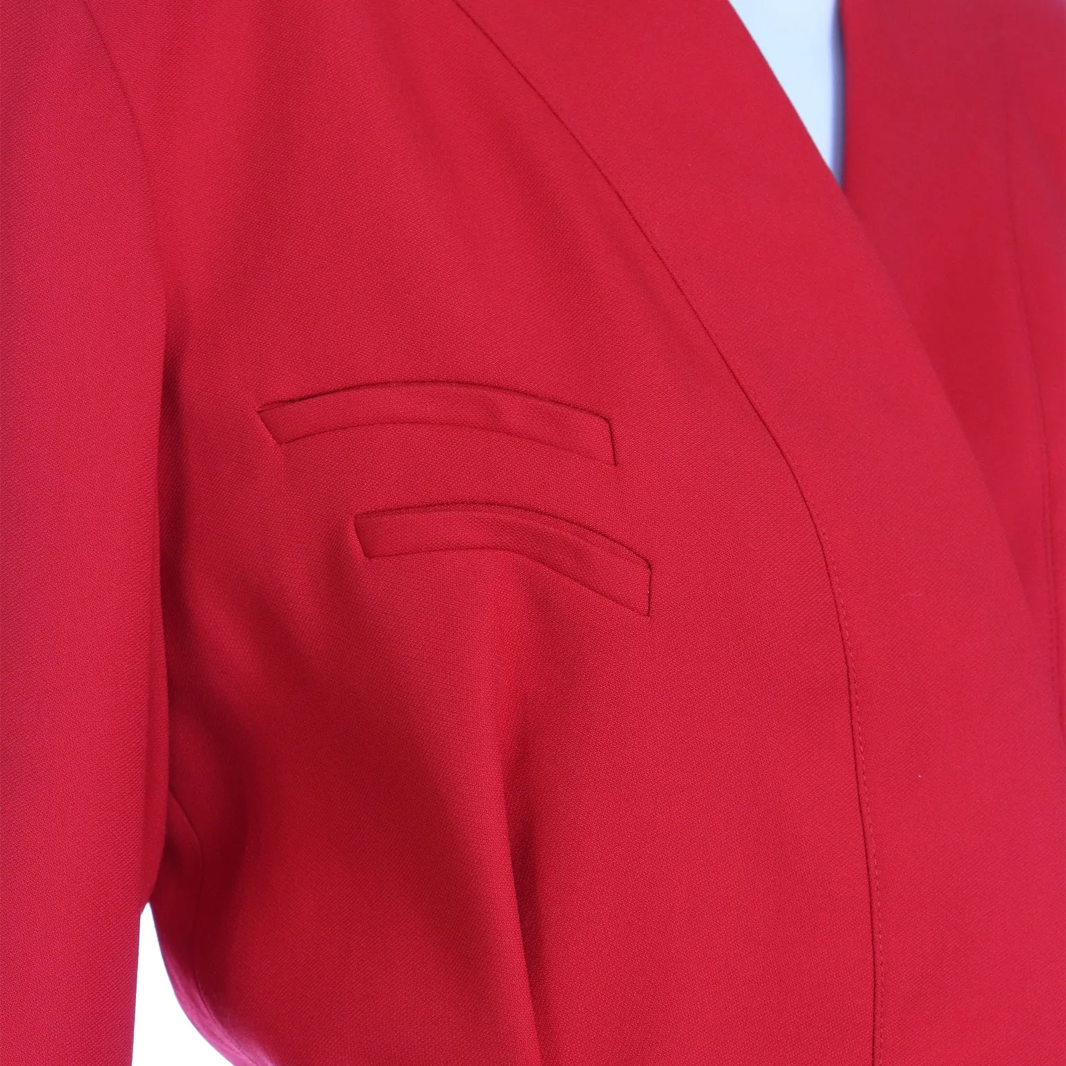 1990s Thierry Mugler Deadstock Cherry Red Jacket and Skirt Suit w Tags