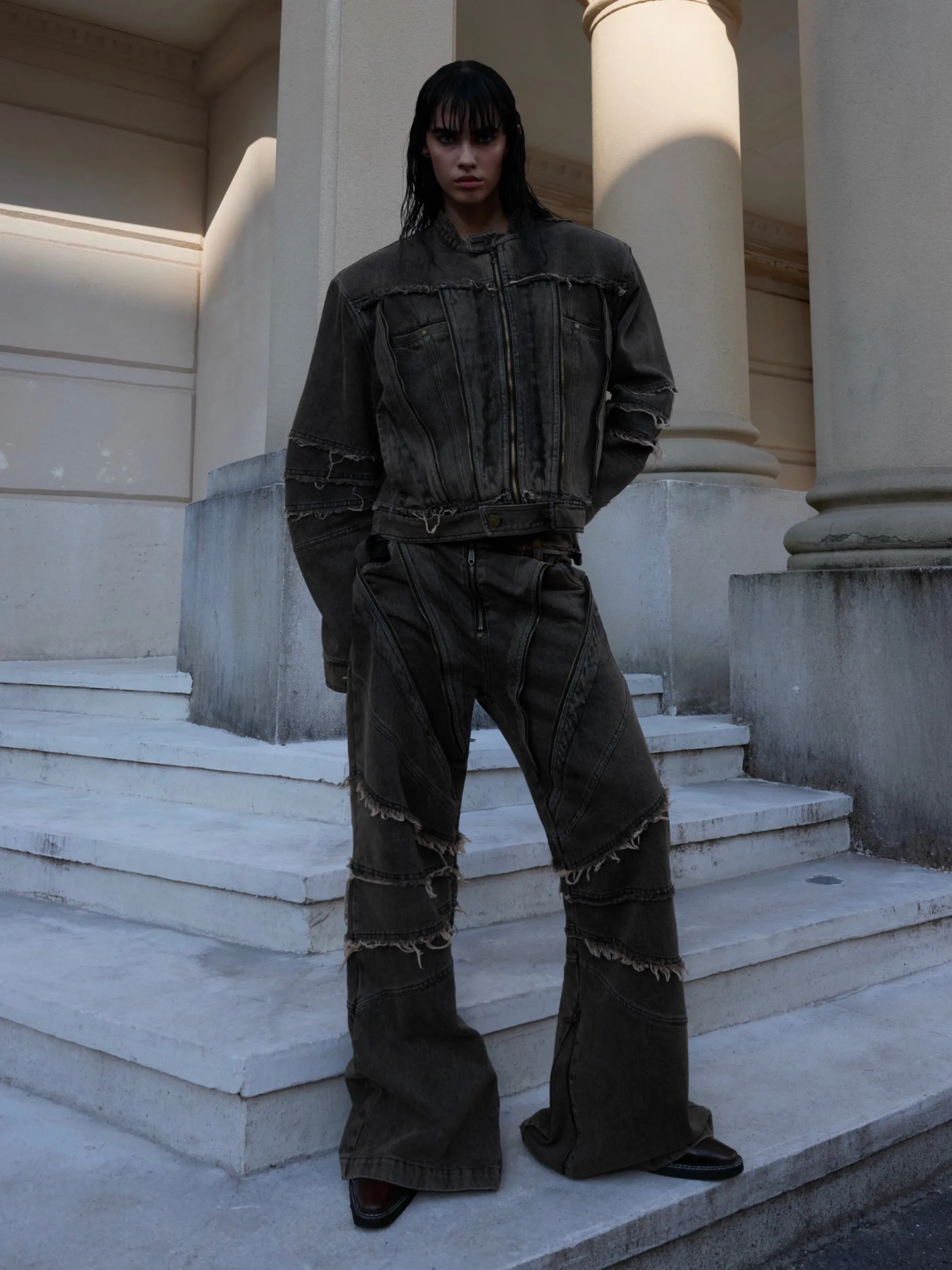 【24s Sep.】Metal Tassel Distressed Washed Denim Suit