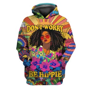 3D Hippie Hoodie Flower Pattern Don'T Worry Be Hippie All Over Printed Hoodie, Hippie Girl Gift