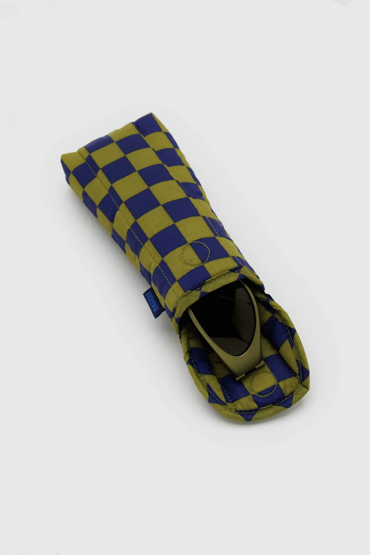 BAGGU Puffy Glasses Sleeve Pear Navy Check
