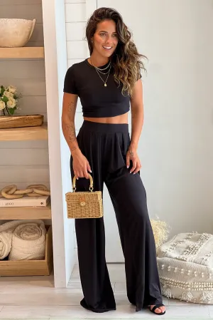 Black Crop Top And Pants Set