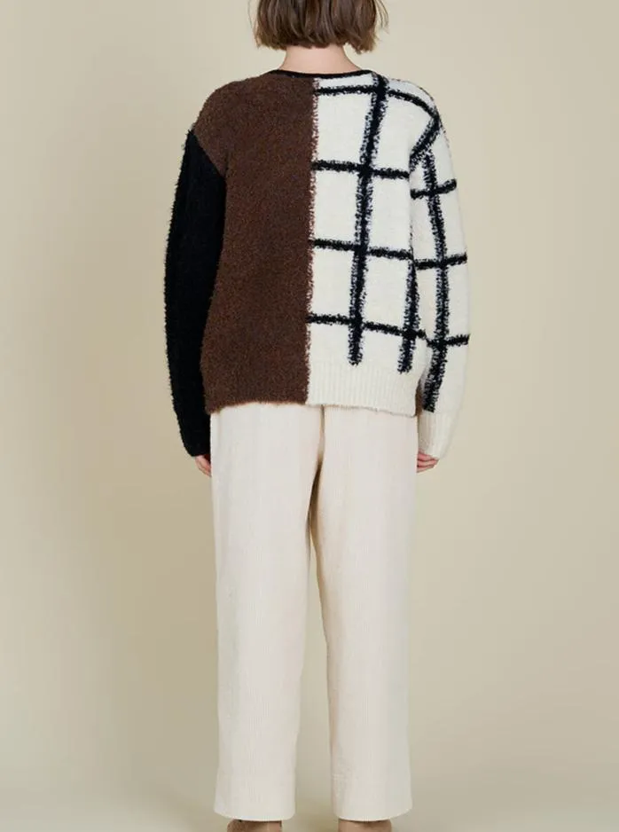 Block Grid Cardigan in Ivory