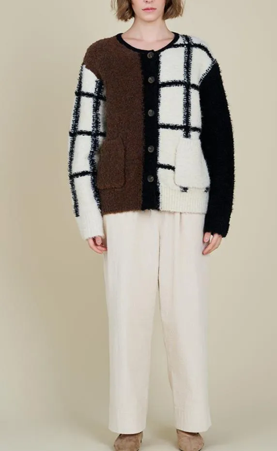Block Grid Cardigan in Ivory