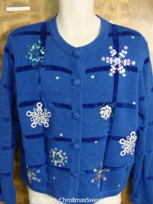 Blue Bling Snowflakes Ugly Christmas Sweater