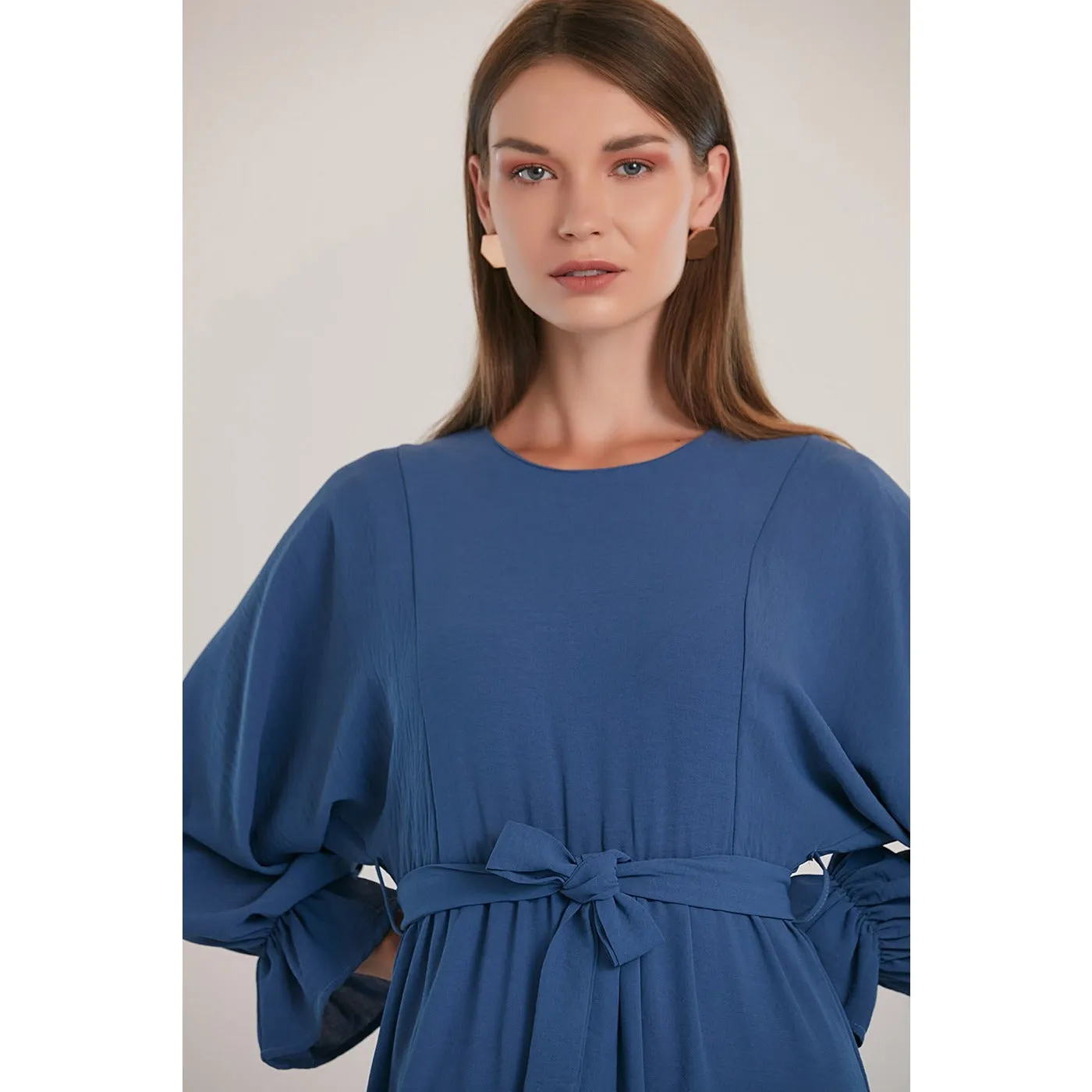 Blue Elastic Loose Long Dress