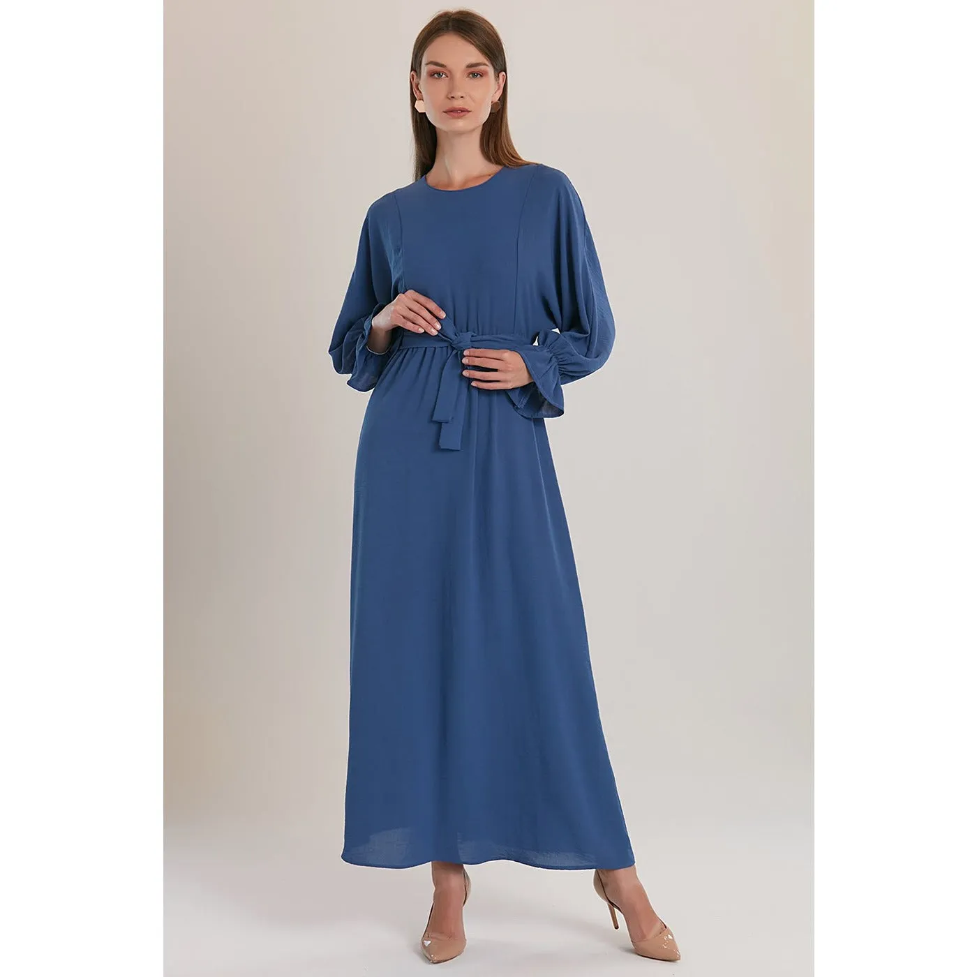 Blue Elastic Loose Long Dress