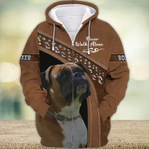 Boxer Love Never Walk Alone 3D Full Print Shirts, Shirt For Dog Lovers, Dog Memorial Gifts for loss of Dog