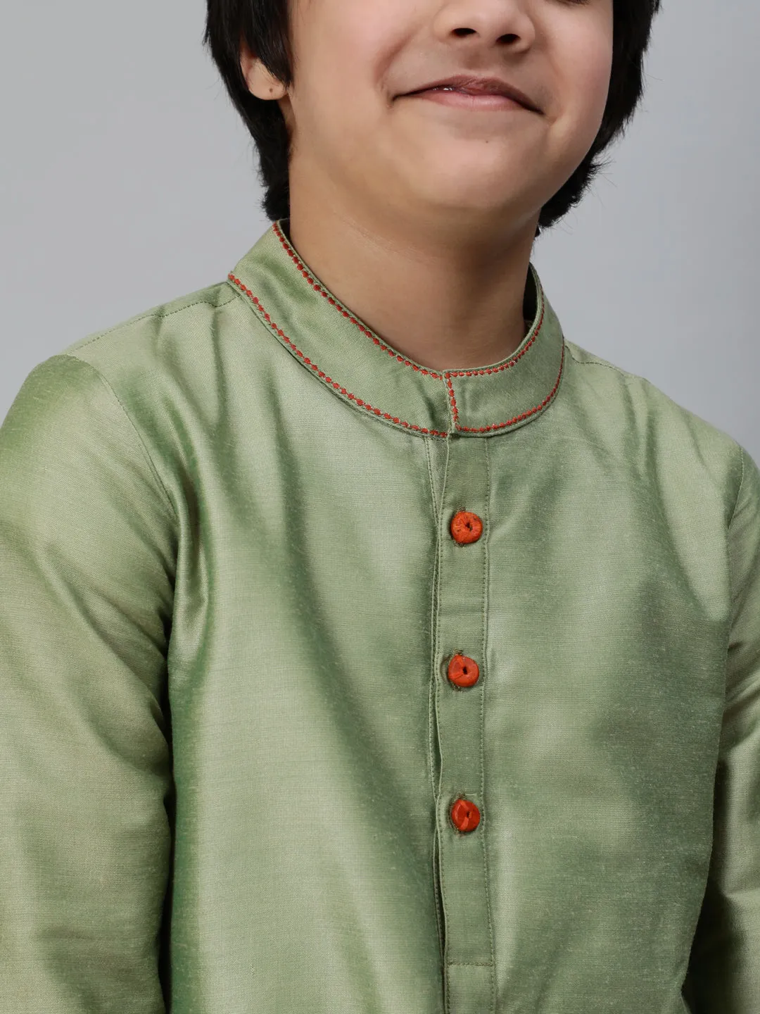 Boy's Green Embroidered Straight Kurta - Aks Boys