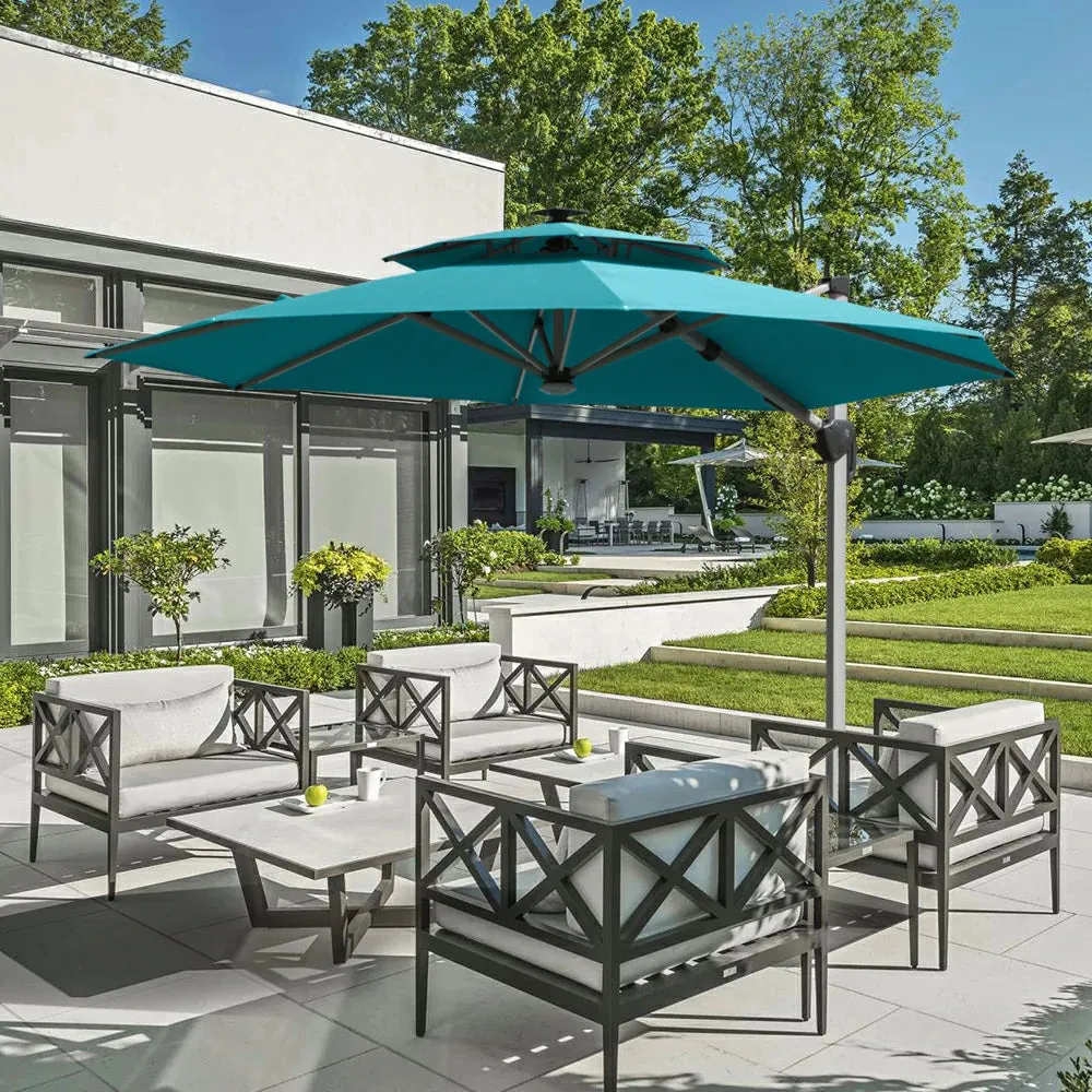 Cantilever Patio Umbrella with Solar Lights - Round
