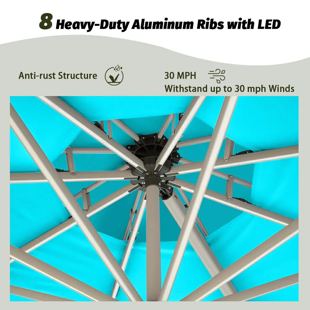 Cantilever Patio Umbrella with Solar Lights - Round