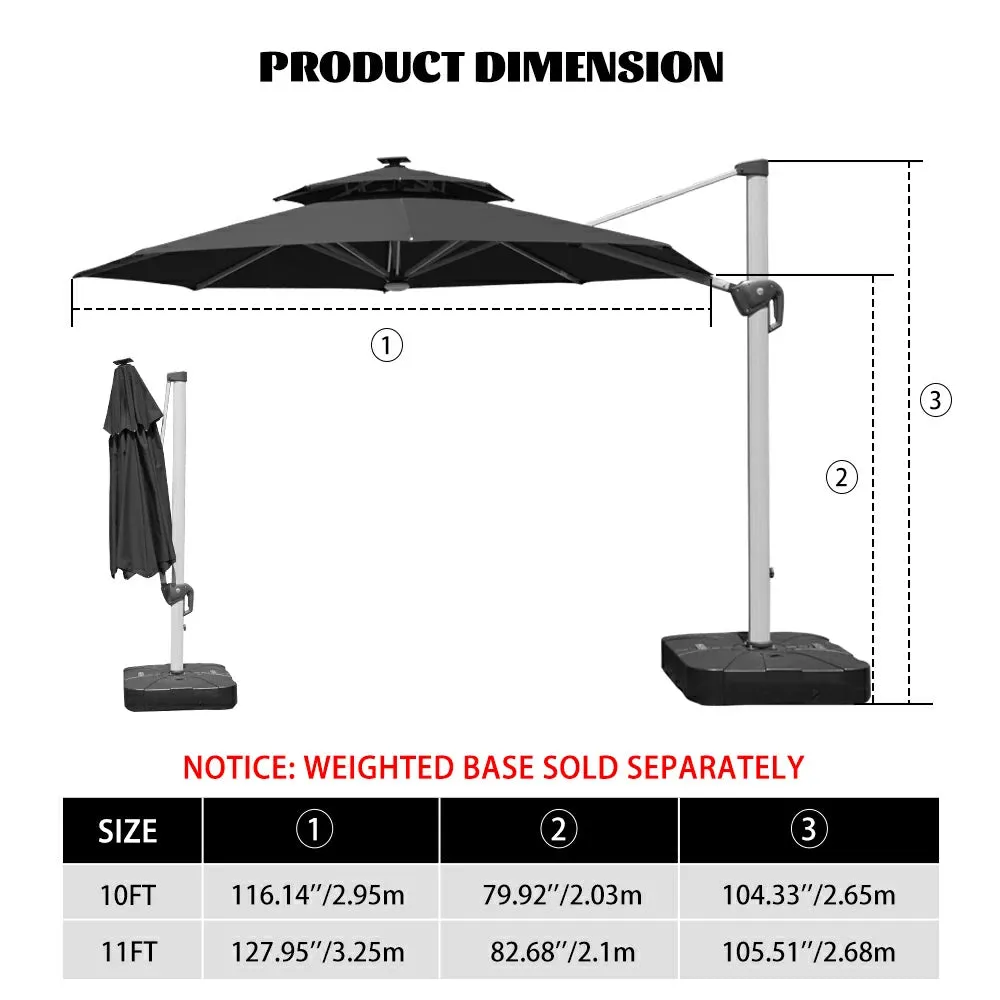 Cantilever Patio Umbrella with Solar Lights - Round