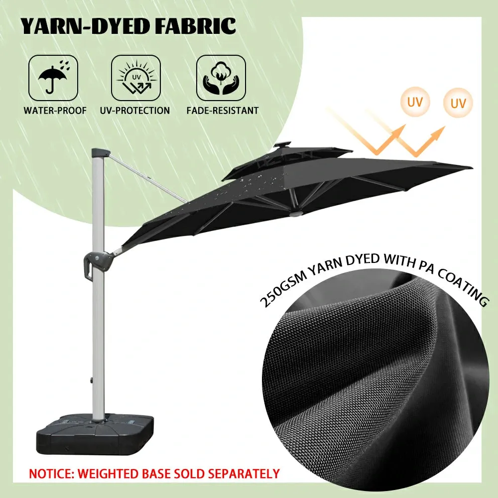 Cantilever Patio Umbrella with Solar Lights - Round