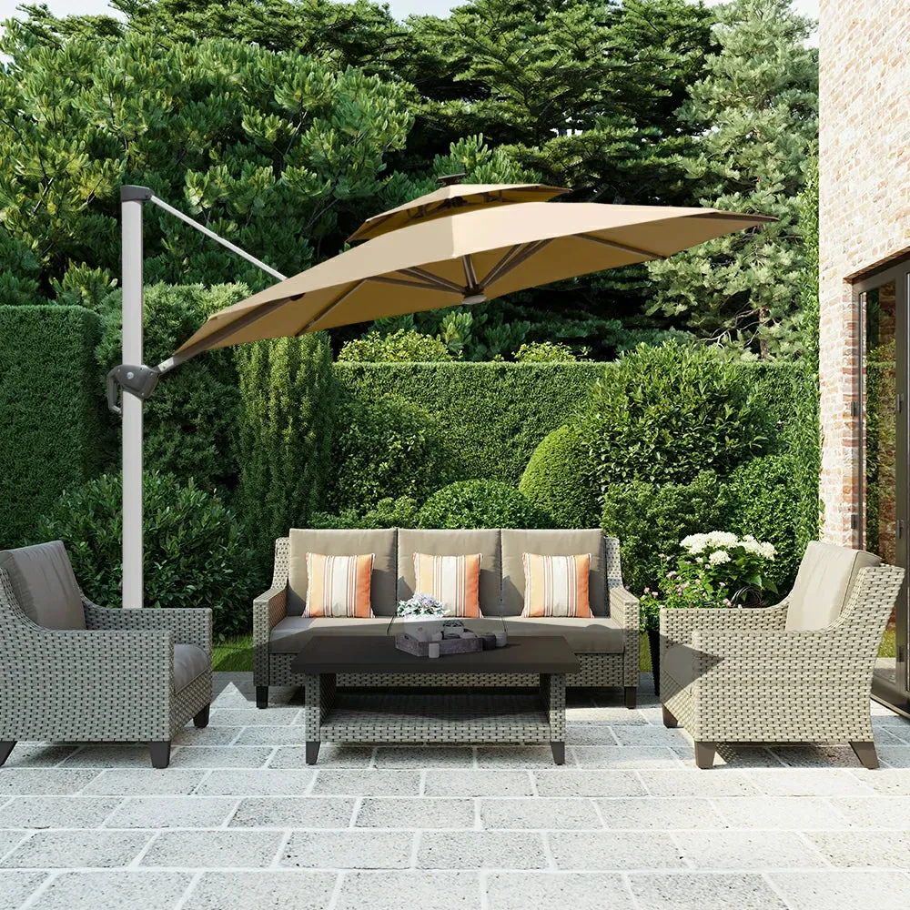 Cantilever Patio Umbrella with Solar Lights - Round