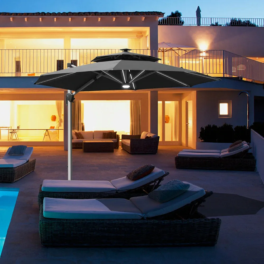 Cantilever Patio Umbrella with Solar Lights - Round