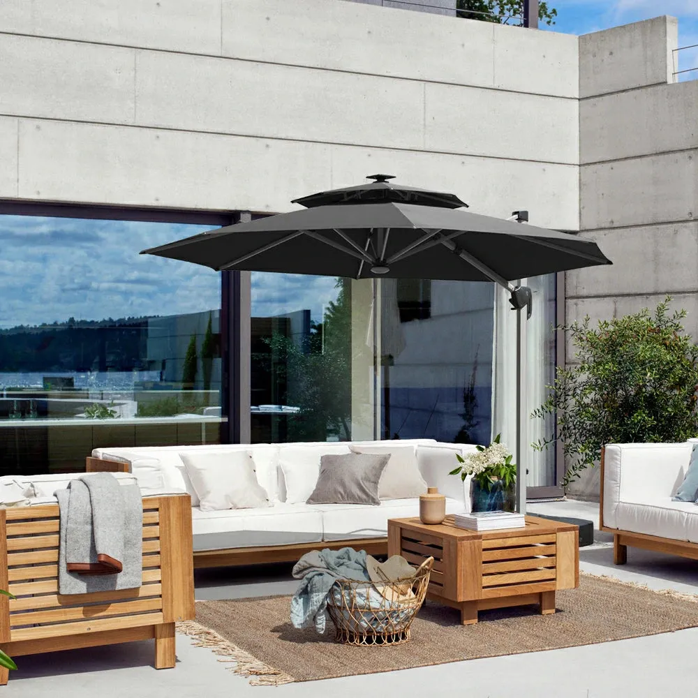 Cantilever Patio Umbrella with Solar Lights - Round