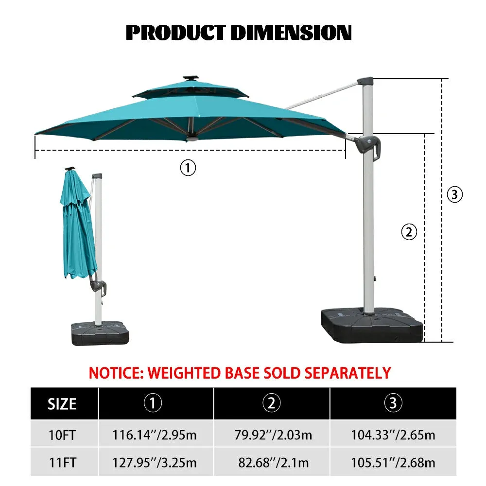 Cantilever Patio Umbrella with Solar Lights - Round