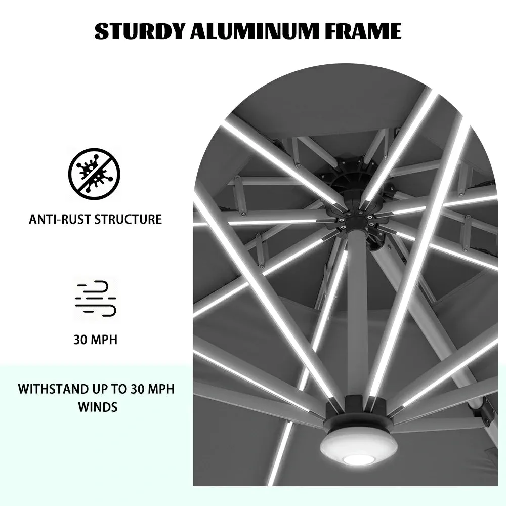Cantilever Patio Umbrella with Solar Lights - Round