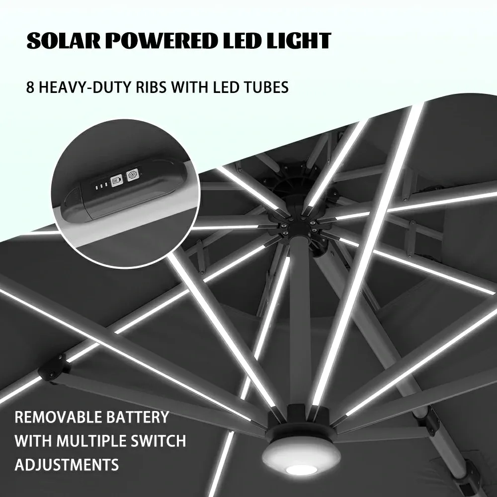 Cantilever Patio Umbrella with Solar Lights - Round