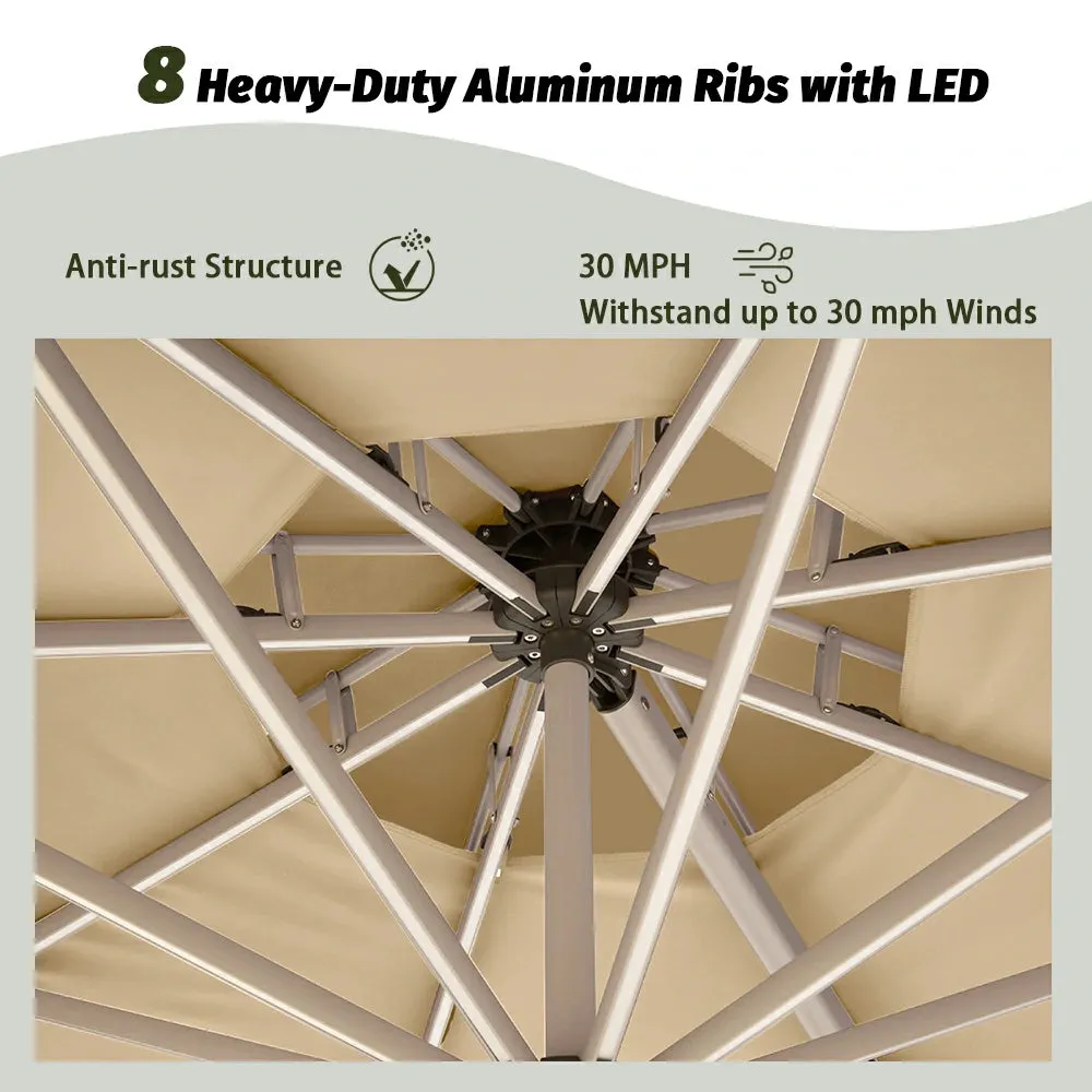 Cantilever Patio Umbrella with Solar Lights - Round