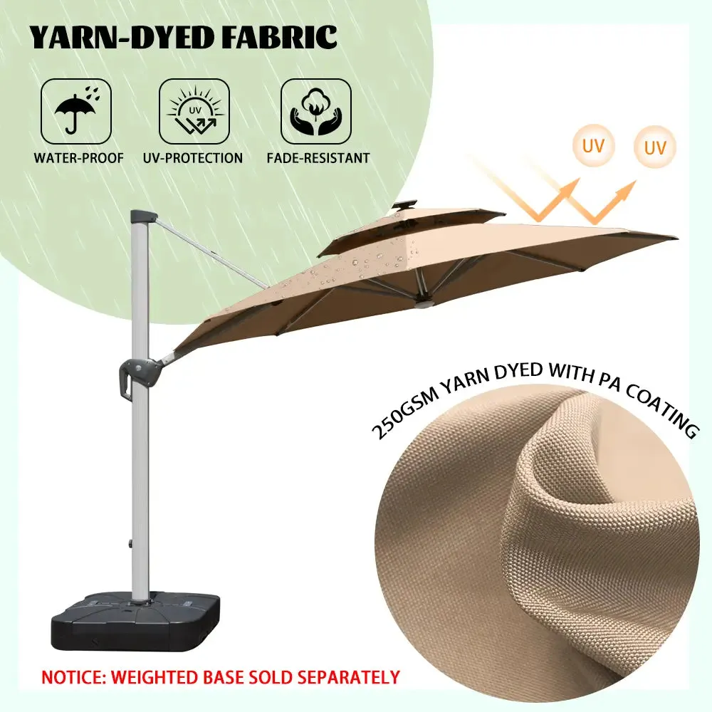 Cantilever Patio Umbrella with Solar Lights - Round