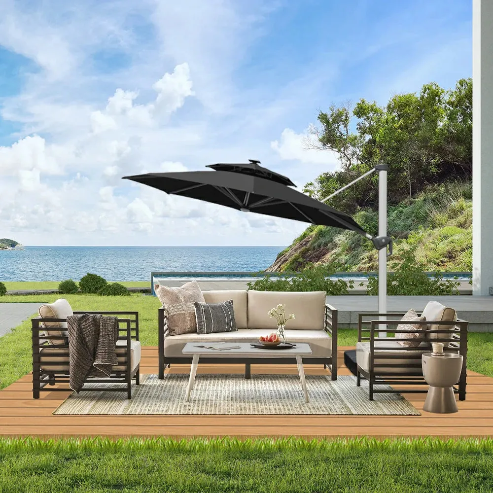 Cantilever Patio Umbrella with Solar Lights - Round