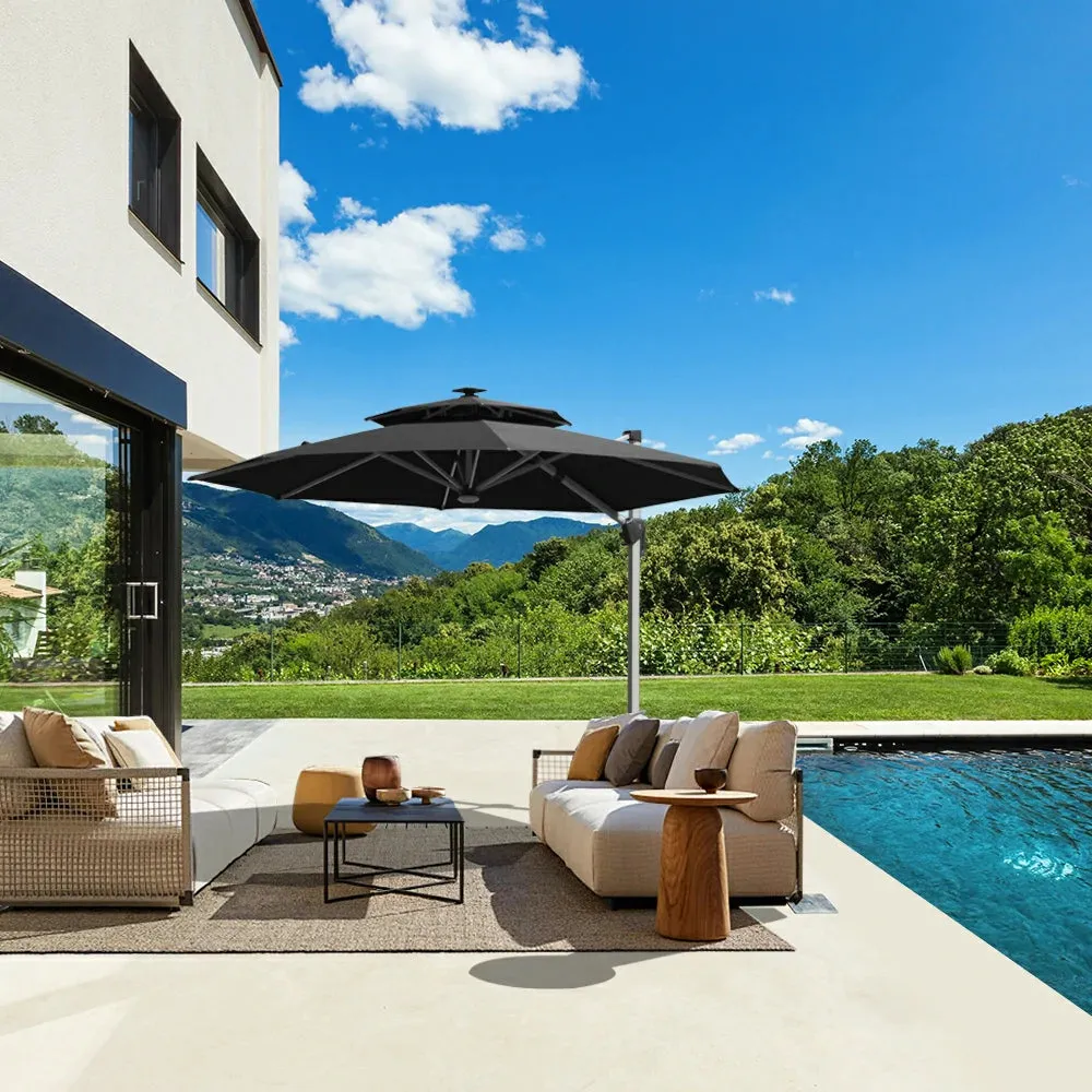 Cantilever Patio Umbrella with Solar Lights - Round