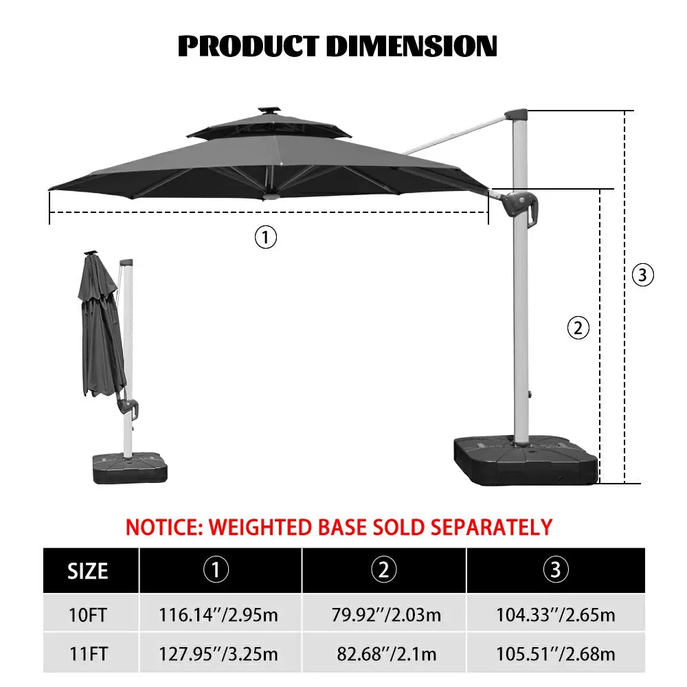 Cantilever Patio Umbrella with Solar Lights - Round