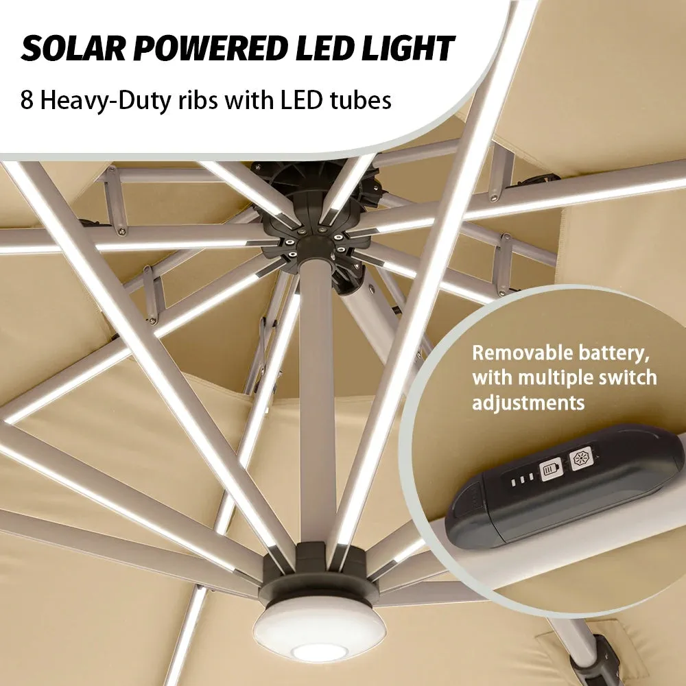 Cantilever Patio Umbrella with Solar Lights - Round