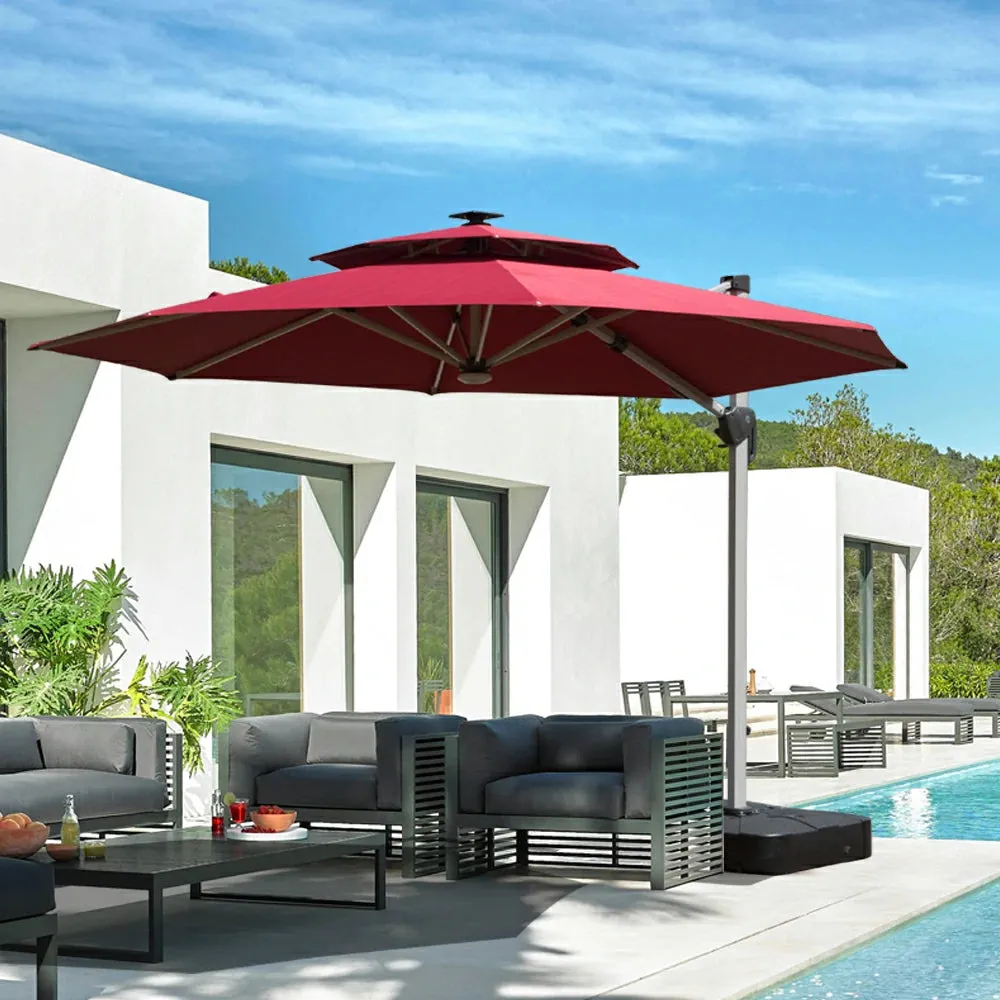 Cantilever Patio Umbrella with Solar Lights - Round