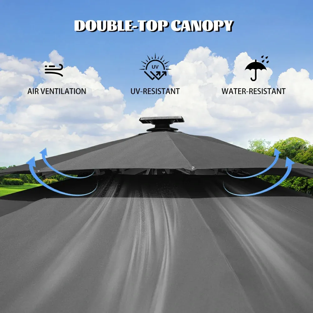 Cantilever Patio Umbrella with Solar Lights - Round