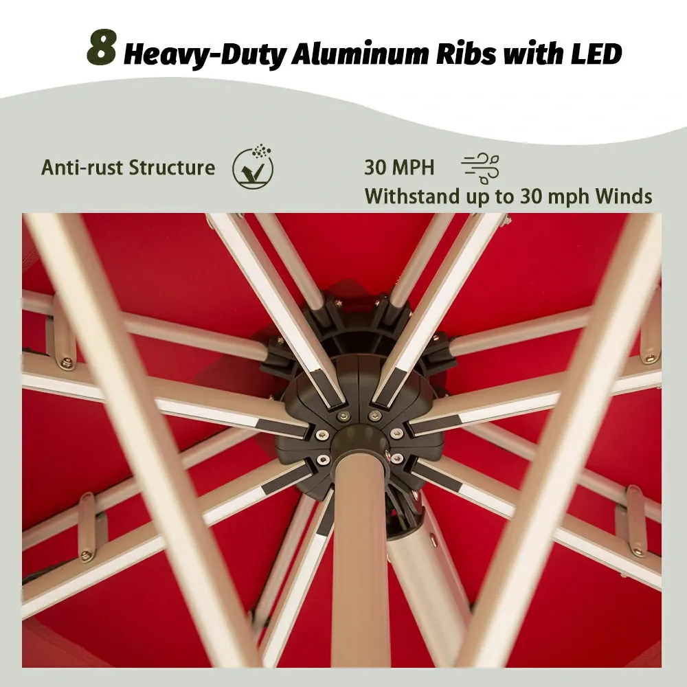 Cantilever Patio Umbrella with Solar Lights - Round