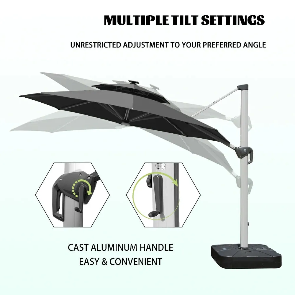 Cantilever Patio Umbrella with Solar Lights - Round