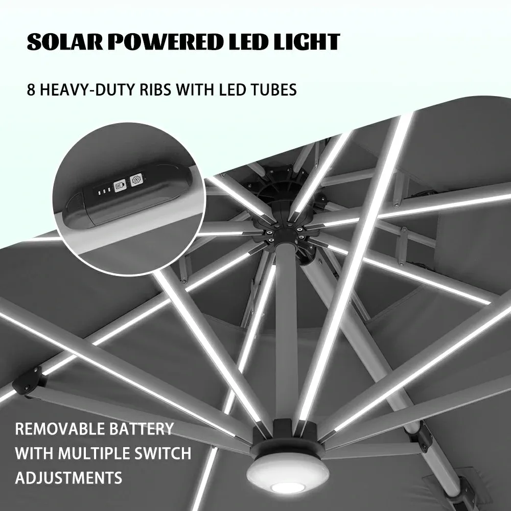 Cantilever Patio Umbrella with Solar Lights - Round