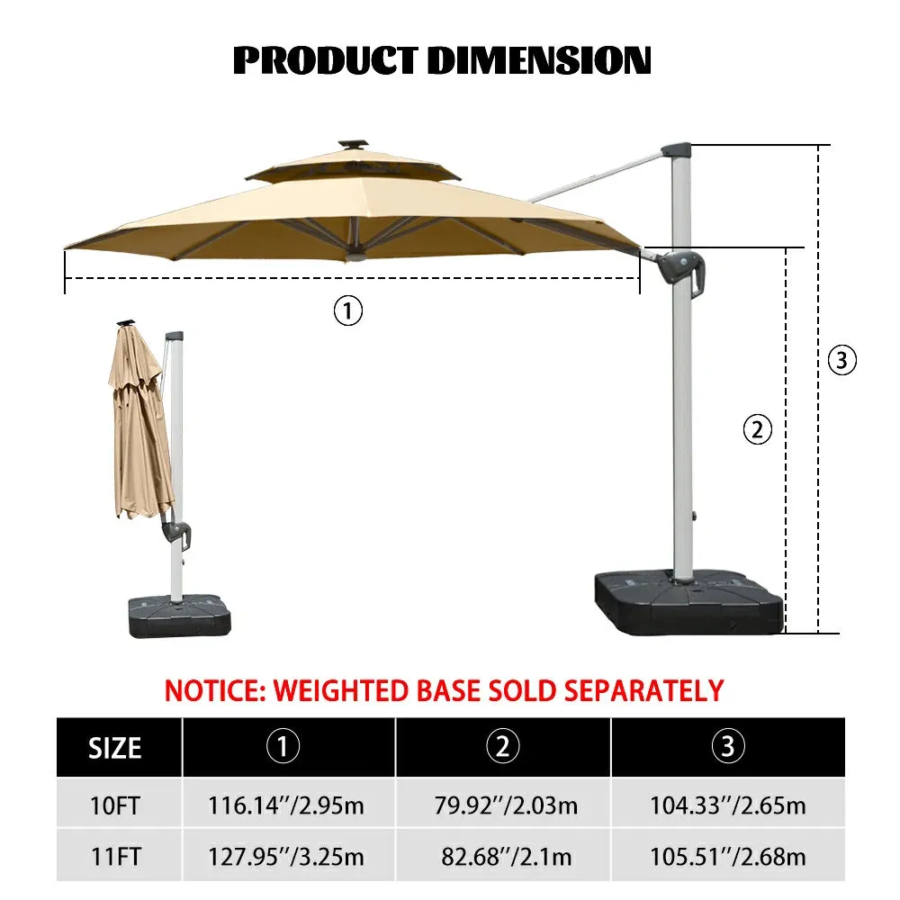 Cantilever Patio Umbrella with Solar Lights - Round