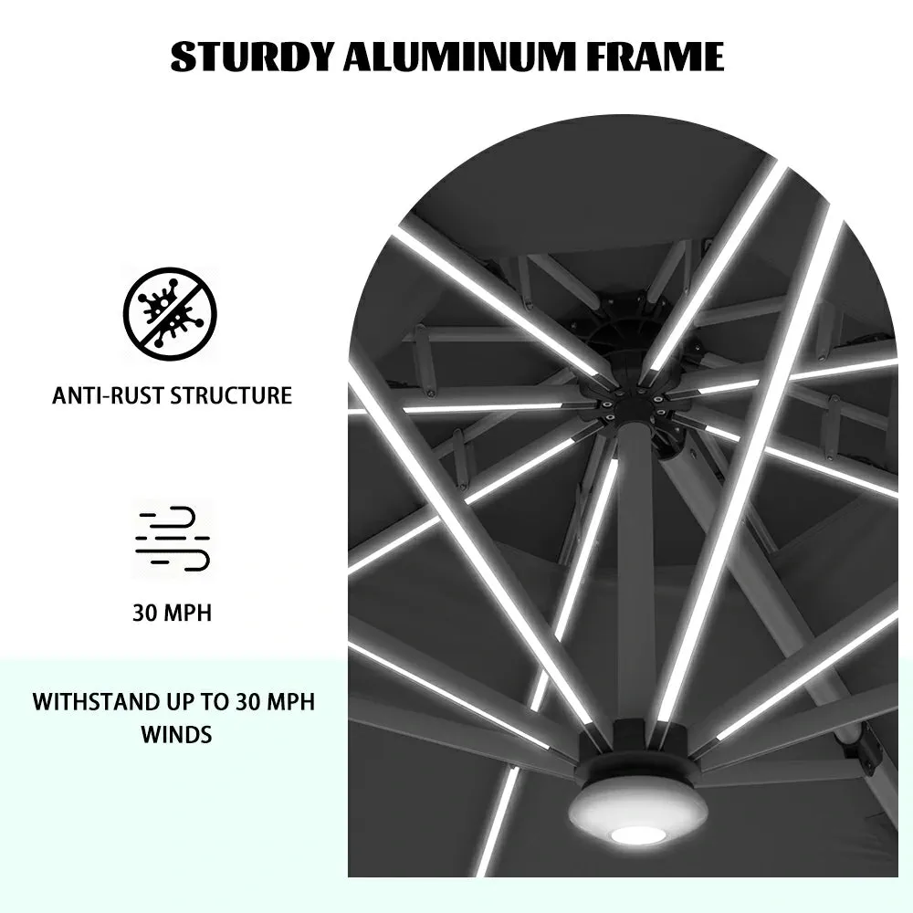 Cantilever Patio Umbrella with Solar Lights - Round