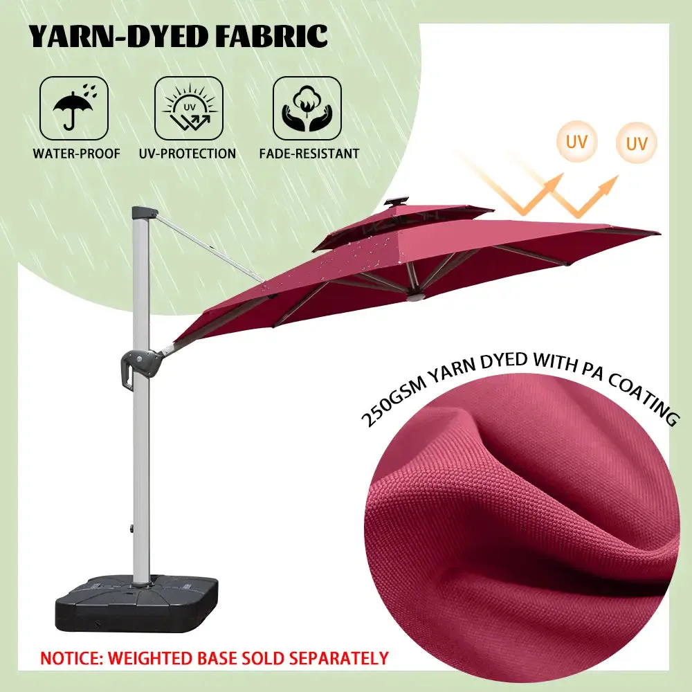 Cantilever Patio Umbrella with Solar Lights - Round
