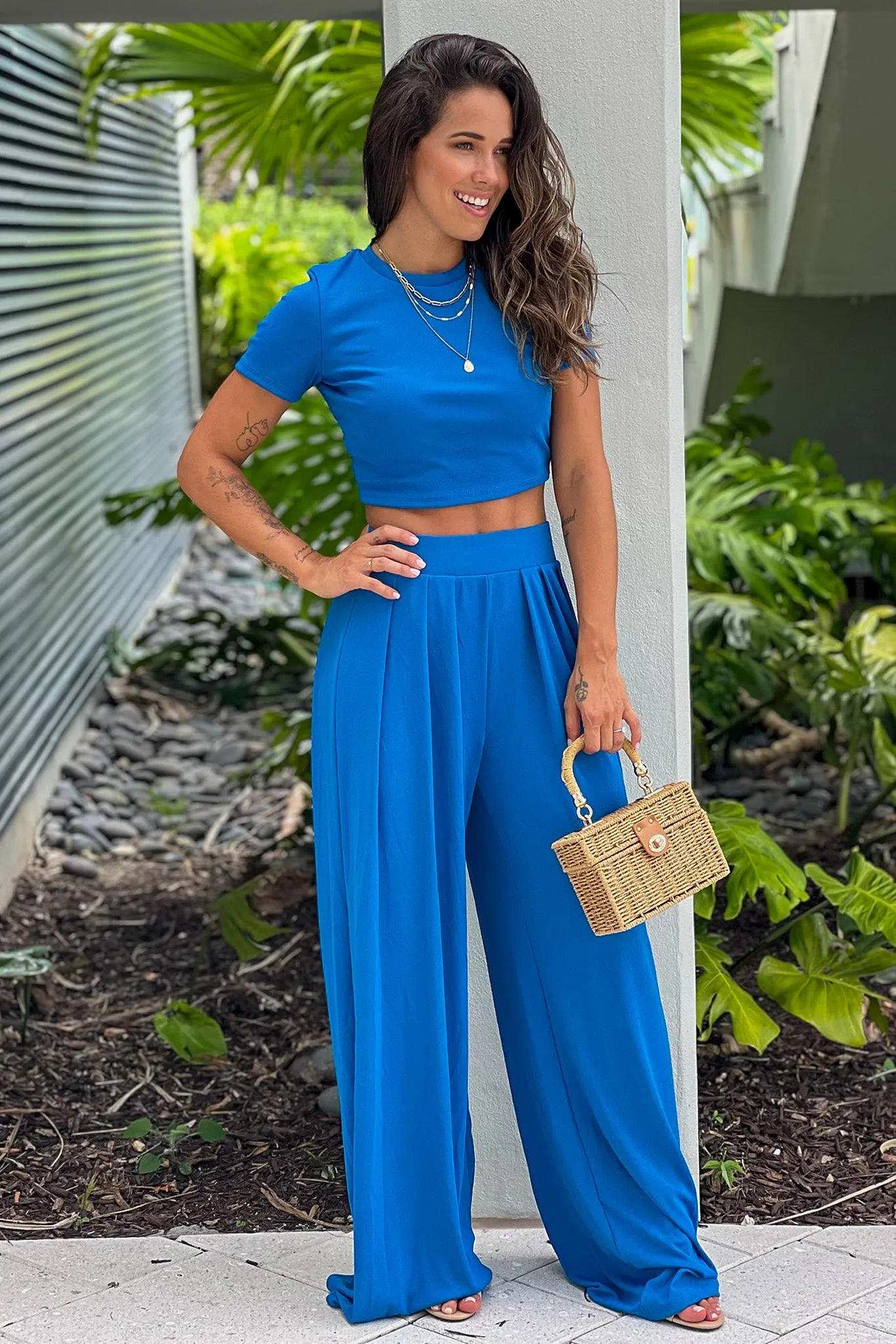 Cobalt Blue Crop Top And Pants Set