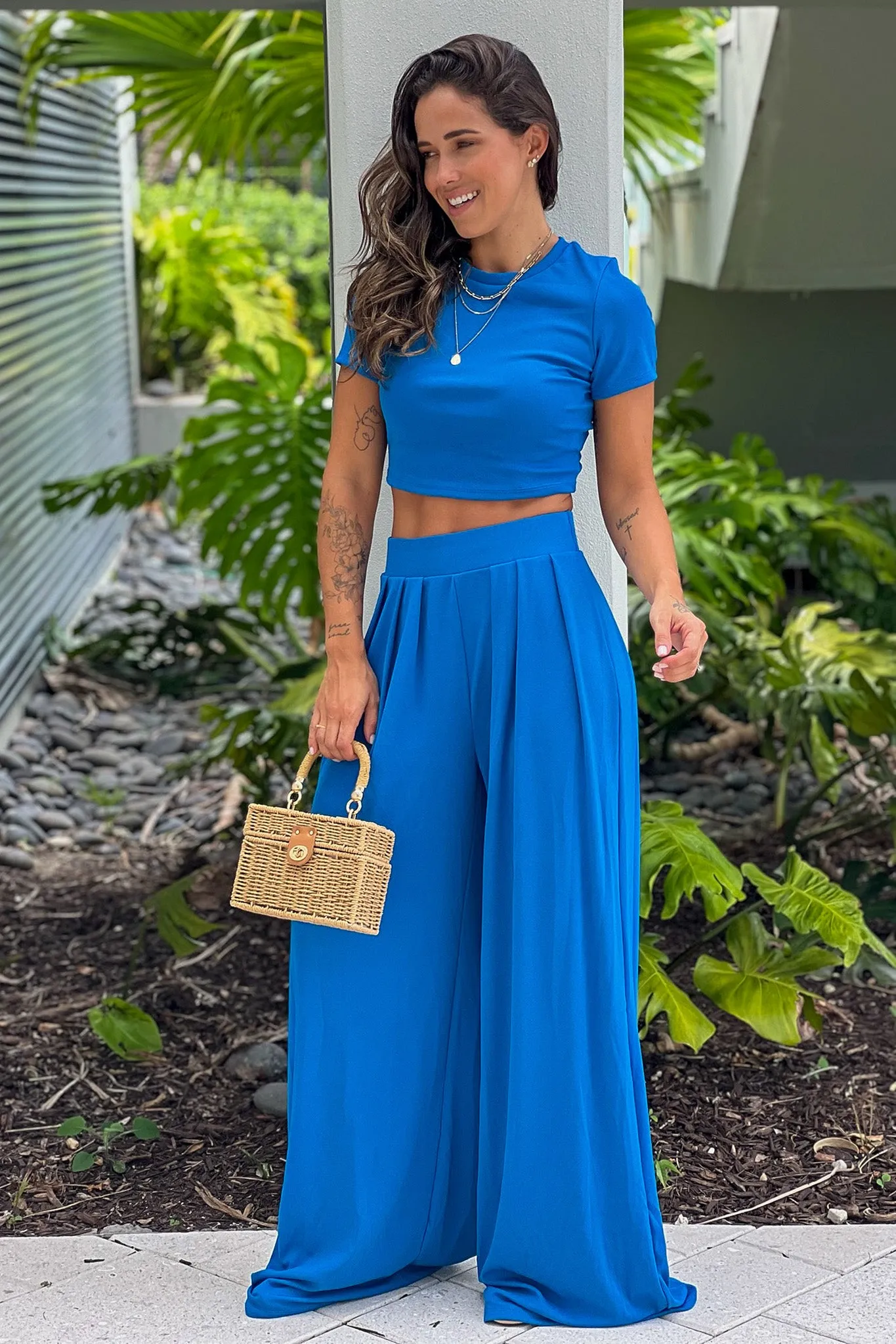 Cobalt Blue Crop Top And Pants Set