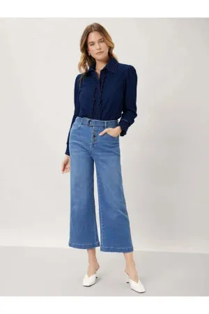 Cotton Denim Frill Trim Top