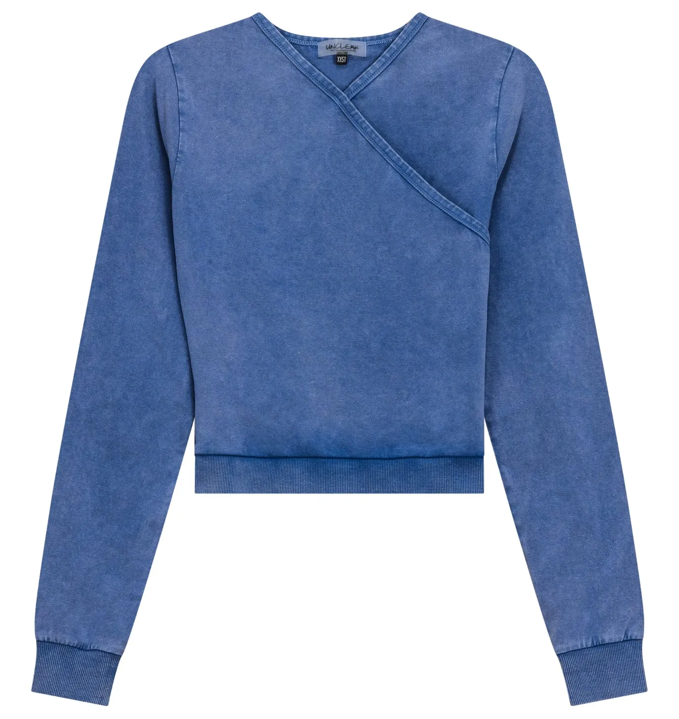 DENIM FAUX WRAP TOP