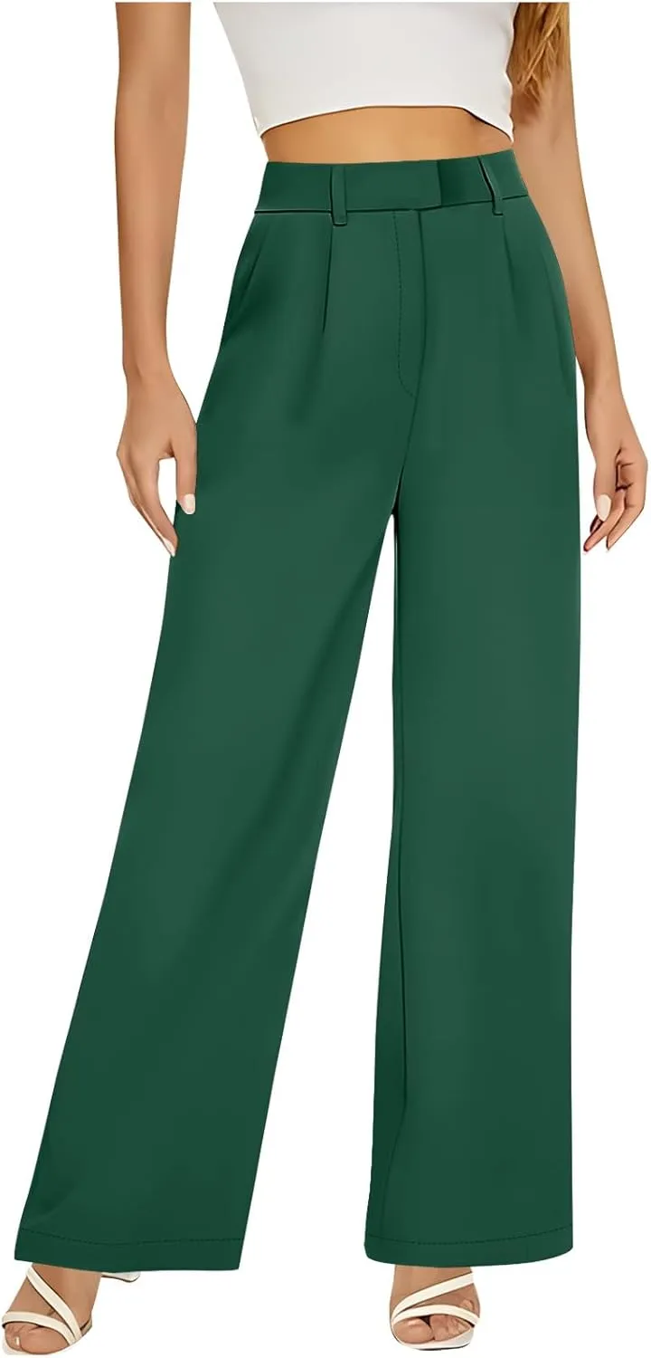 Dress Pants Women Wide Leg High Waisted Work Trousers with Pockets Dressy Palazzo Pants Loose Business Casual Slackes