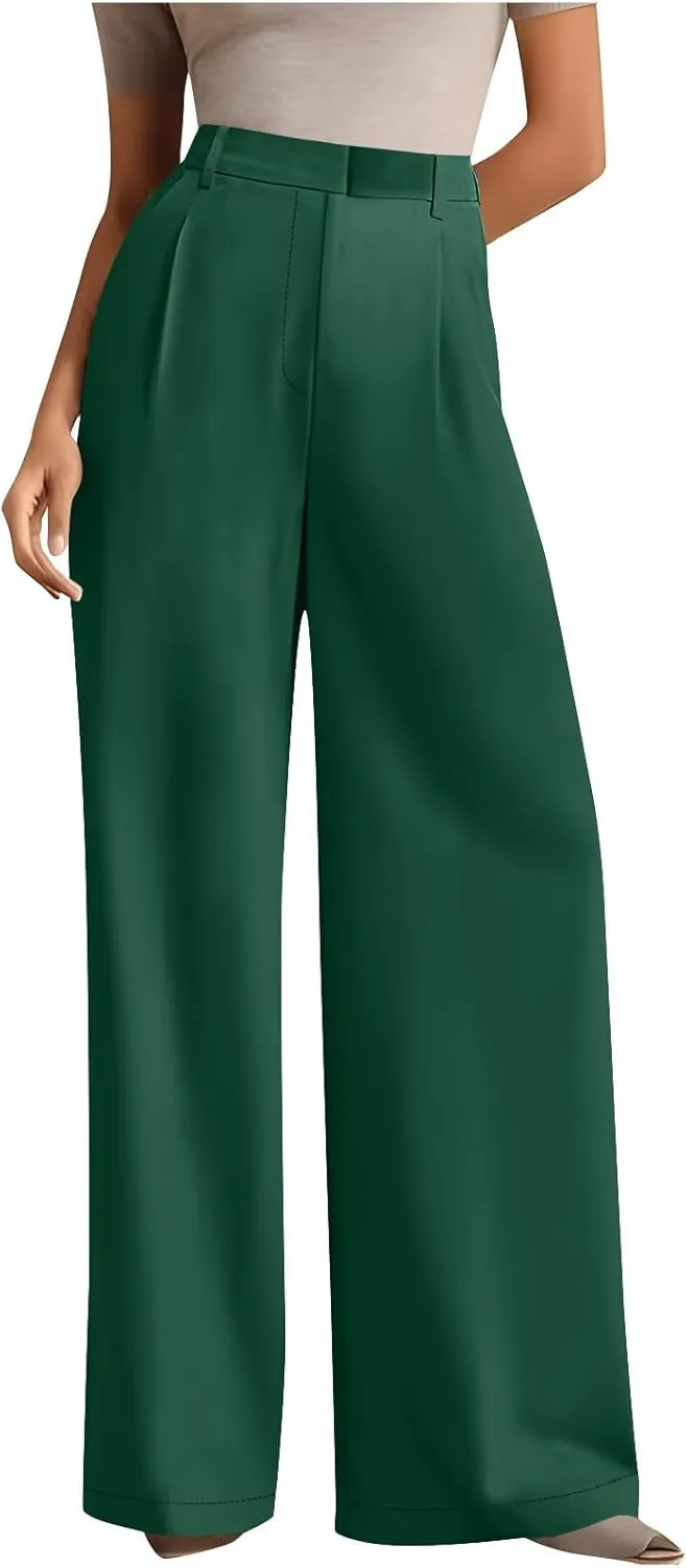Dress Pants Women Wide Leg High Waisted Work Trousers with Pockets Dressy Palazzo Pants Loose Business Casual Slackes