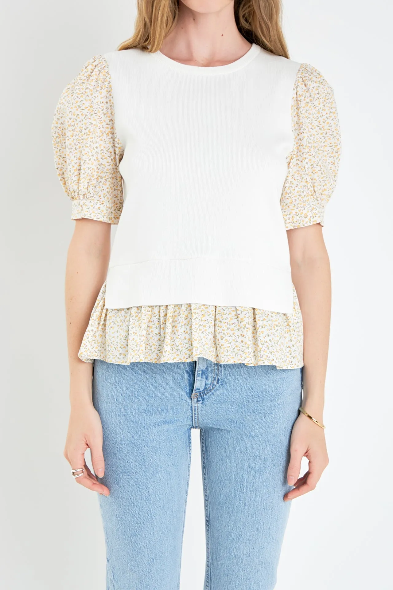 English Factory - Floral Mixed Media Top