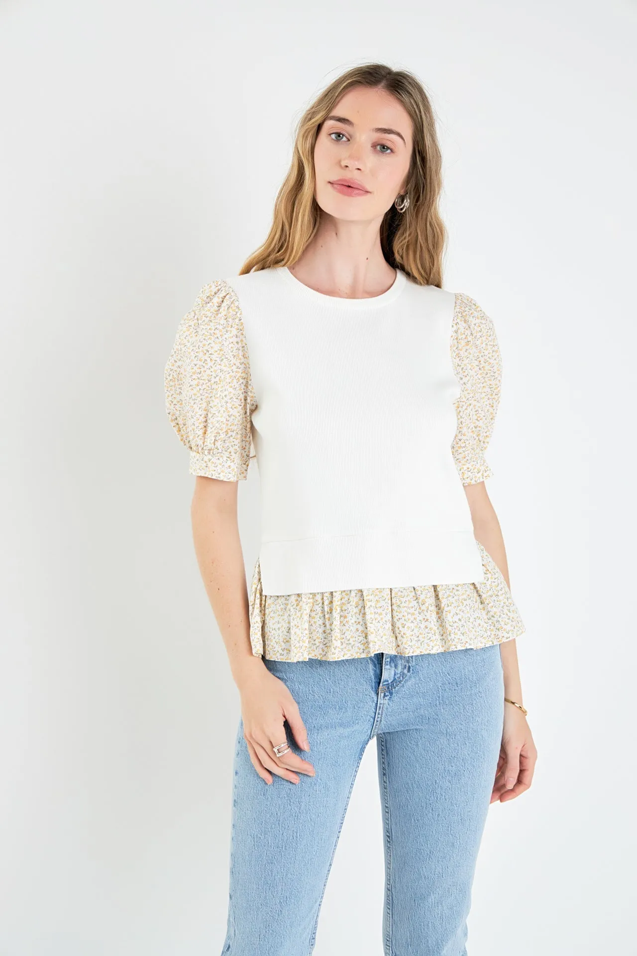 English Factory - Floral Mixed Media Top