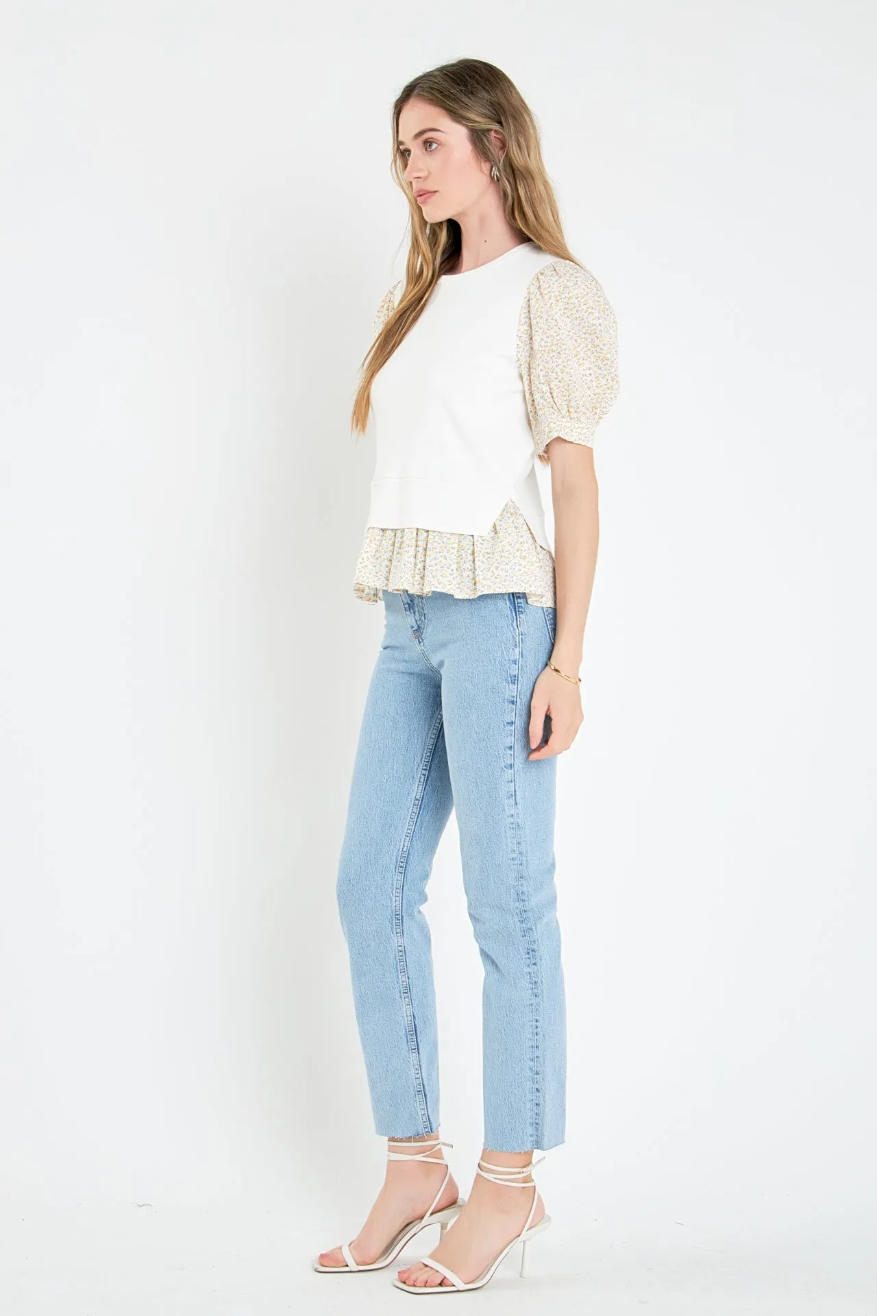 English Factory - Floral Mixed Media Top