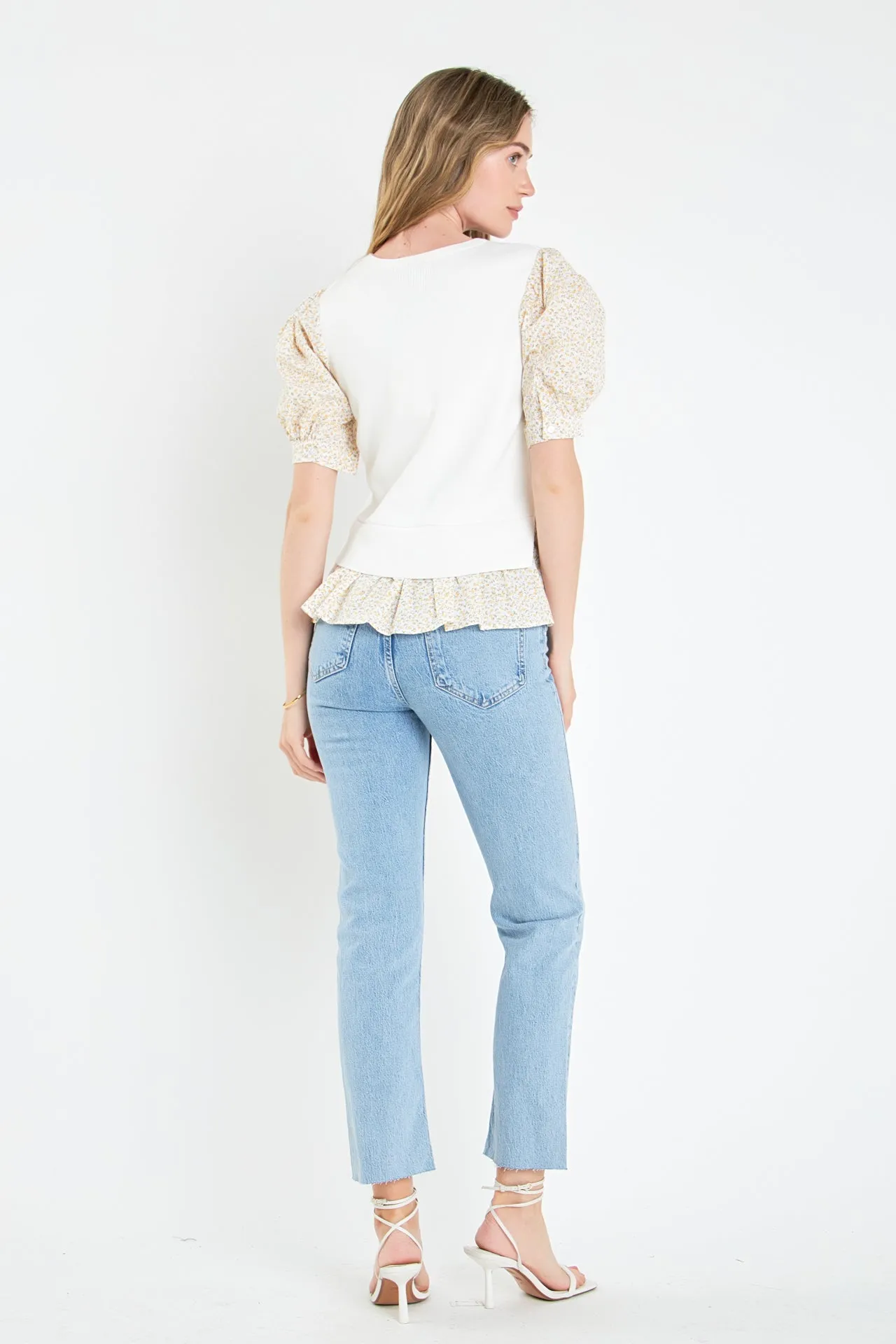 English Factory - Floral Mixed Media Top