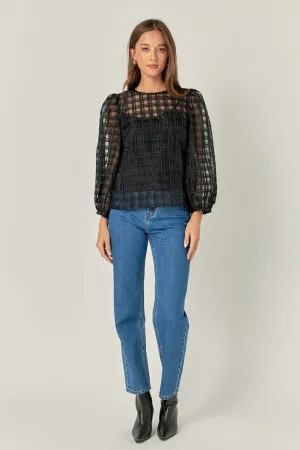 English Factory - Plaid Organza Long Sleeve Top